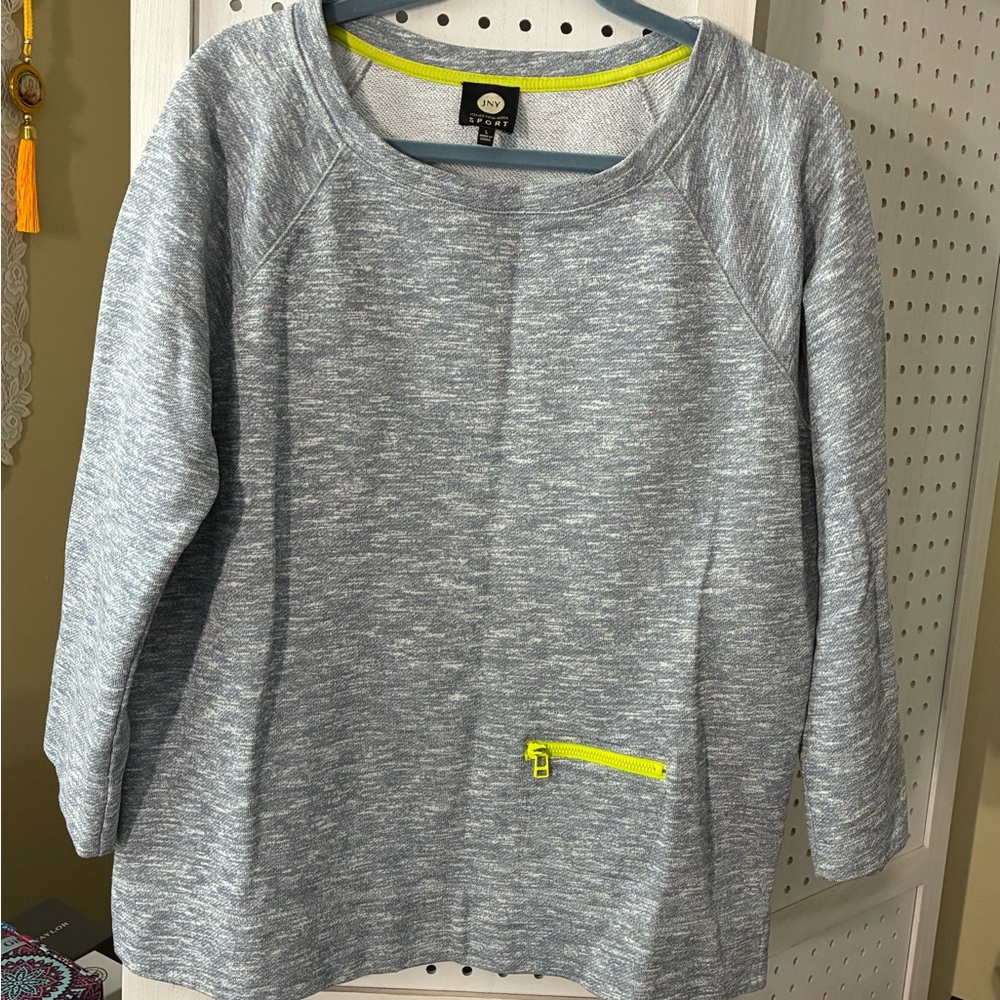 Jones New York Gray Sweatshirt with Neon Accent